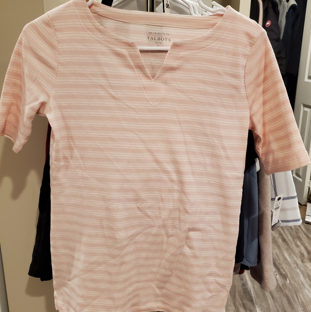 Talbots pink and white stripe shirt